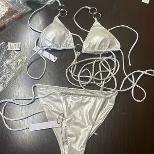 Monica Hansen silver metallic bikini set top m bottom small ajustable